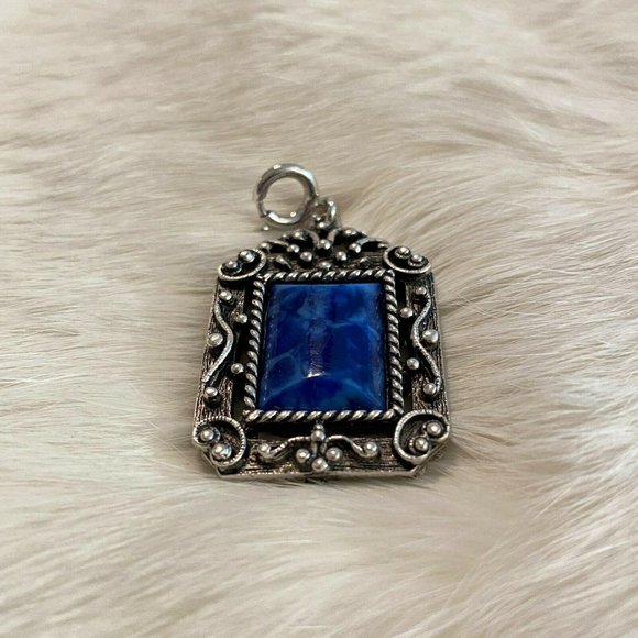 CArved Blue Stone Pendant Charm 4215 - Picture 7 of 10